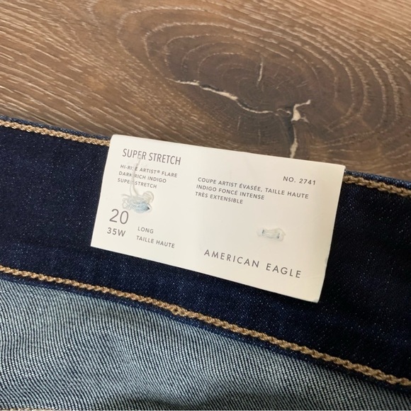 American Eagle women’s dark blue hi rise artist flare jeans 20 long - Picture 6 of 12